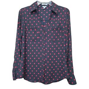 Express Portofino Slim Black w/Red Polka Dots Roll-Tab Sleeve Button-Up Shirt S